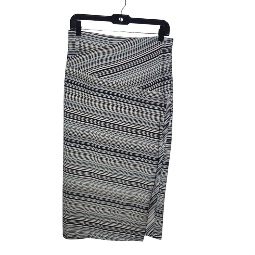 J Jill Striped Straight Midi Knit‎ Stretch Pull On Skirt Black White Blue XS/S